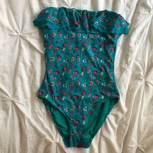 Vintage DKNY floral turquoise swimsuit, strapless